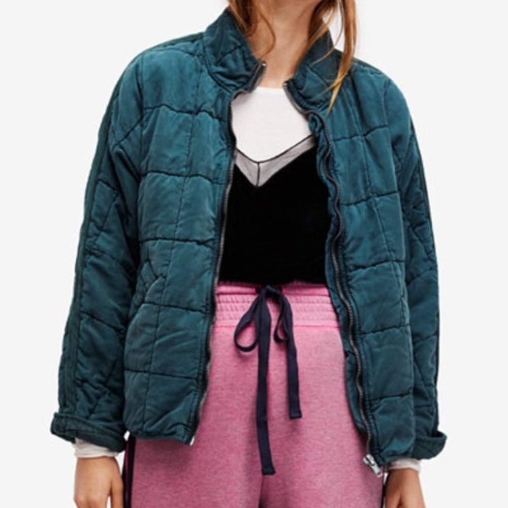Free People Quilted Dolman Jacket in JADE